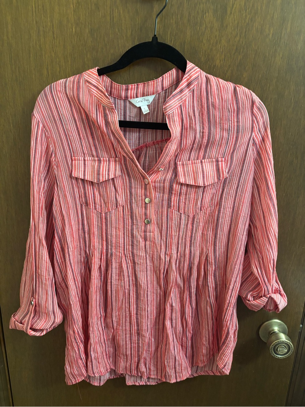Coral Bay Red, white, blue Striped Button-Front Tunic